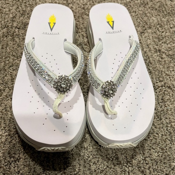 Volatile White Rhinestone Sandals - Picture 2 of 6